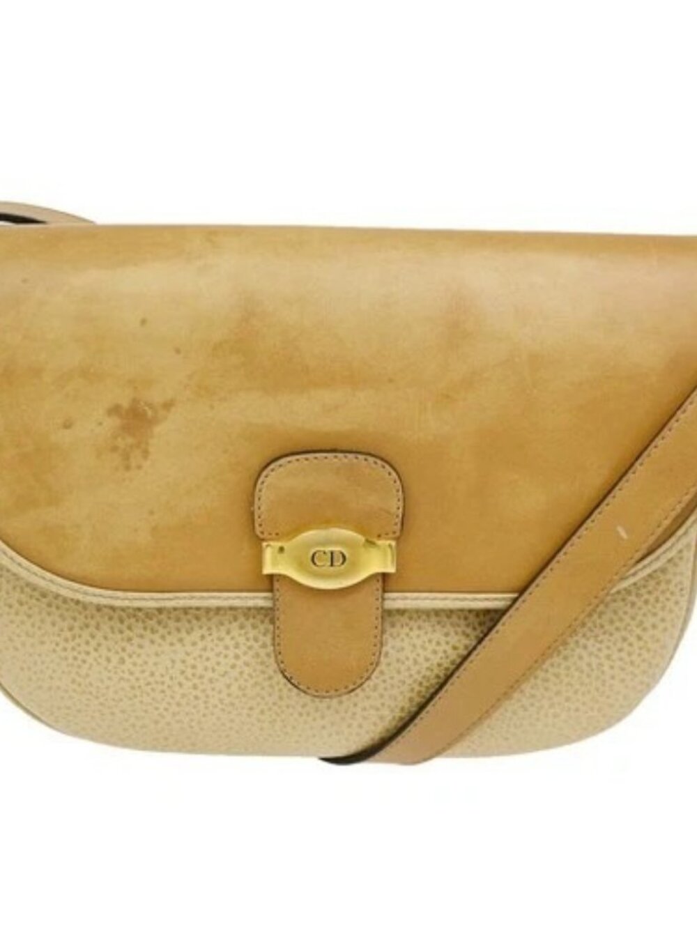 CHRISTIAN DIOR CD Logo Crossbody Shoulder Bag Leather Beige GHW France 05YJ380